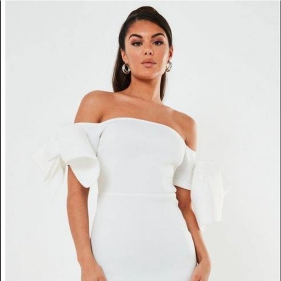MISSGUIDED - Scuba Ruffle Bow Bardot Mini Dress - Picture 6 of 12